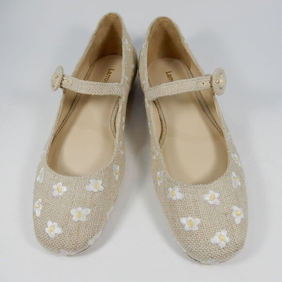 New! Larroude Beige Floral Flats - Picture 5 of 12
